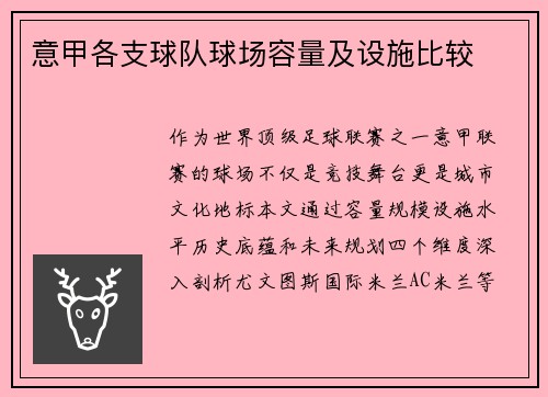意甲各支球队球场容量及设施比较
